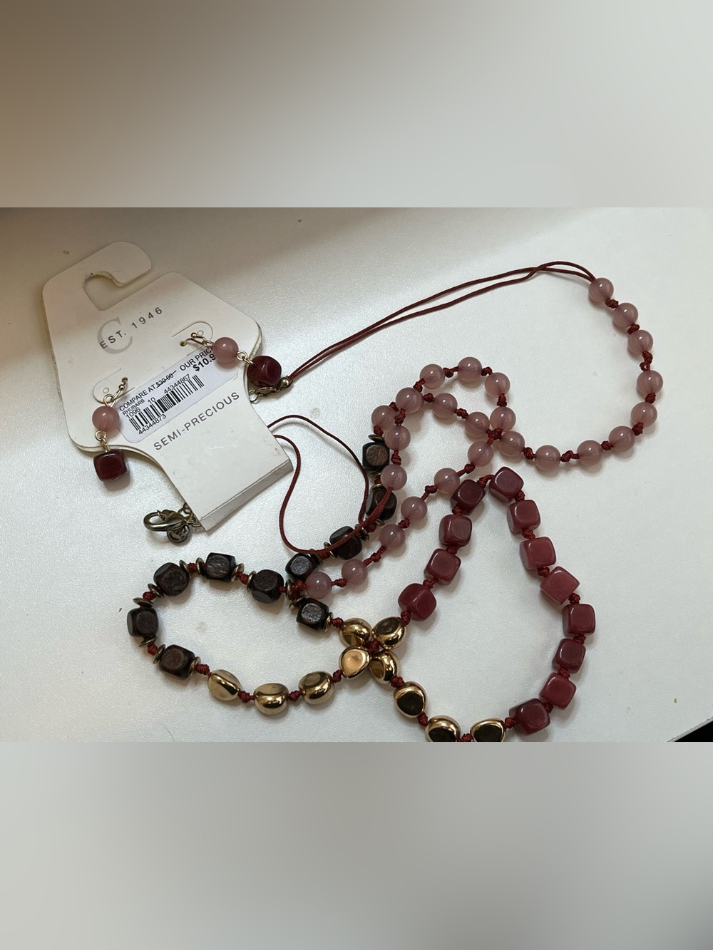 NEW CATO Pink Red Semi Precious Stone Square fashion necklace set